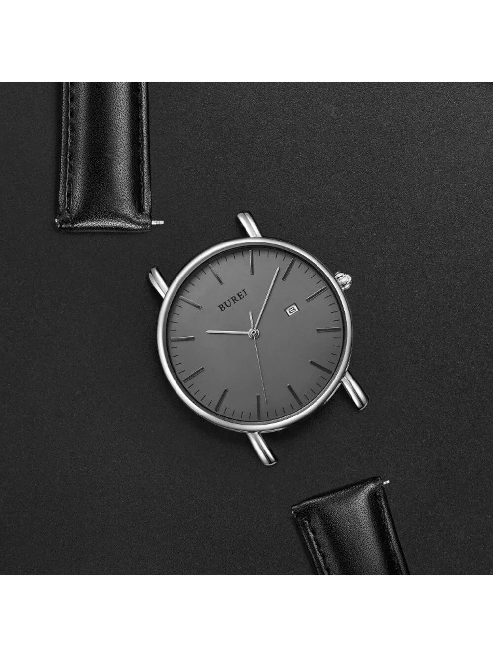 Men's Grey And Black Band Mesh Strap Minimalist Analog Quartz Waterproof Watch
